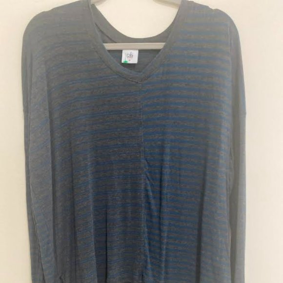CAbi Tops - CAbi Grey/Teal striped long sleeved tee - Size L